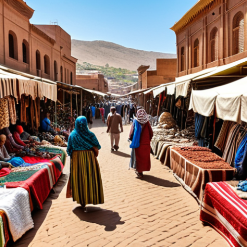 Home 8 ** A bustling Asmara marketplace filled with local crafts and traditional textiles, showcasing the city's cultural heritage. People are interacting in the market, reflecting a vibrant scene.
**