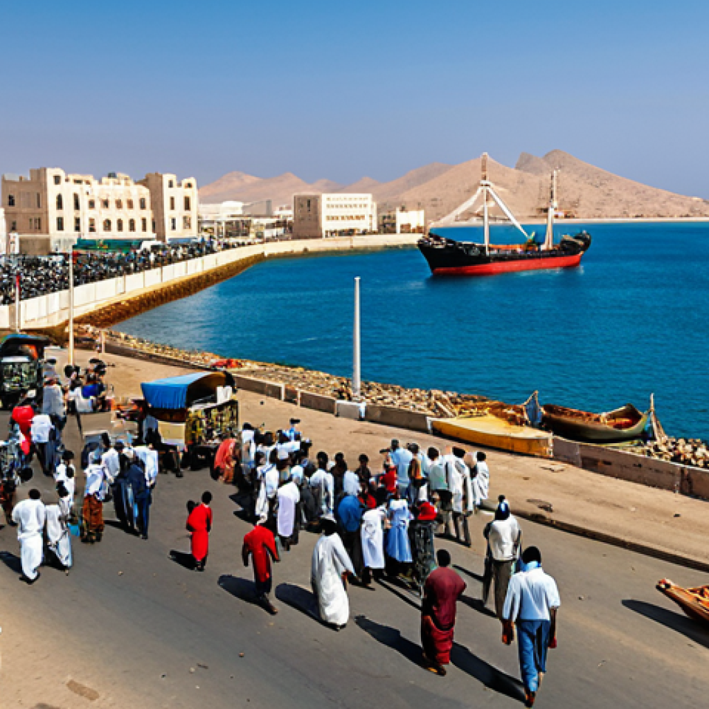 **
"A bustling Eritrean port city on the Red Sea, Massawa or Asab, with ships and bustling trade activity, fully clothed people, appropriate attire, safe for work, perfect anatomy, natural proportions, professional photography, high quality, family-friendly."
**