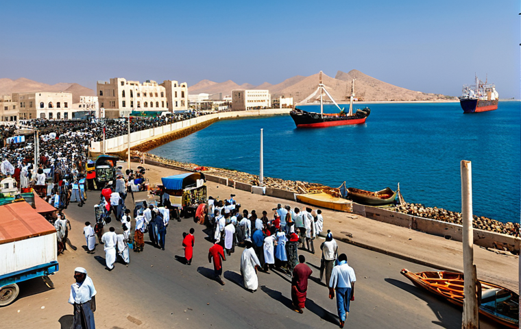 **
"A bustling Eritrean port city on the Red Sea, Massawa or Asab, with ships and bustling trade activity, fully clothed people, appropriate attire, safe for work, perfect anatomy, natural proportions, professional photography, high quality, family-friendly."
**