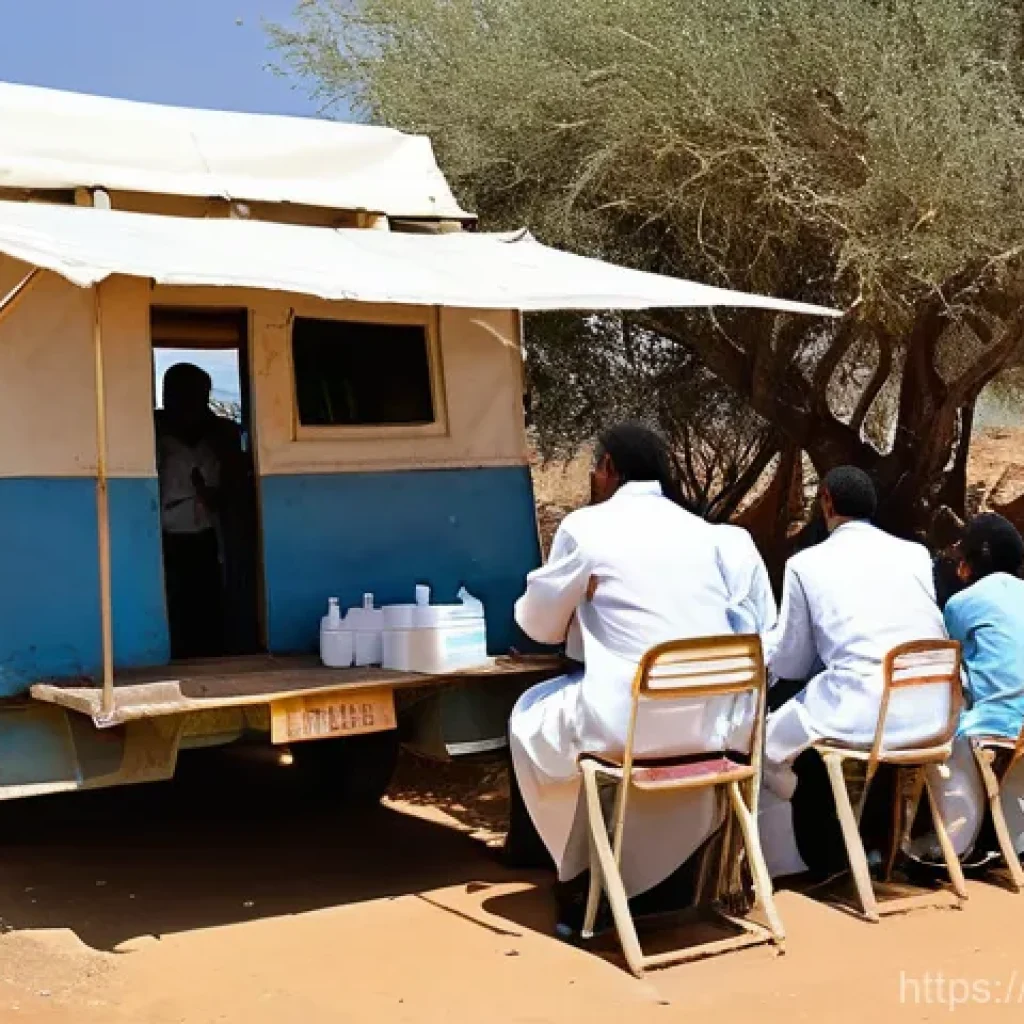 에리트레아의 주요 병원 - **Mobile Clinic Reaching Remote Eritrean Village**
A vibrant, sun-drenched scene in a rural Erit...